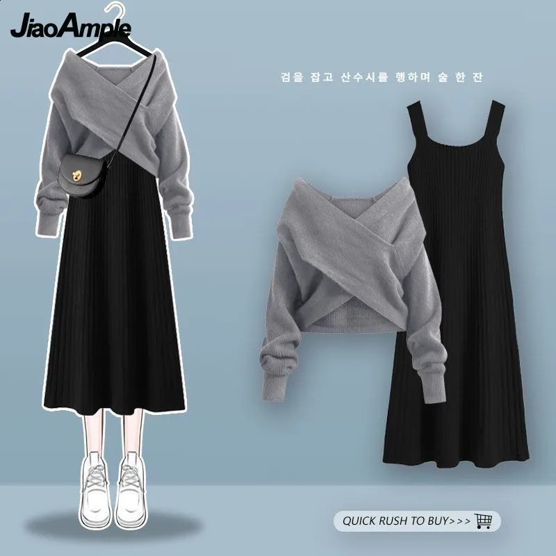 Robe en tricot d'hiver automobile pour femmes pulls pulls pulls suit jupe correspondant à ensemble coréen élégant chic costume 240829