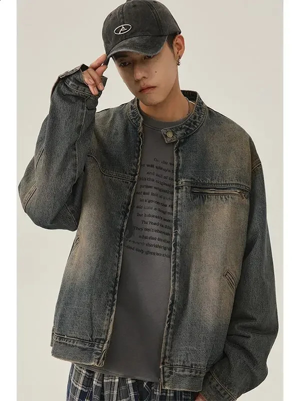 Nichevintage Washing Distressed Denim Jacket Mens Loose Fit Casual Clothing Style Spring Autumn Collection Top For Men 240829