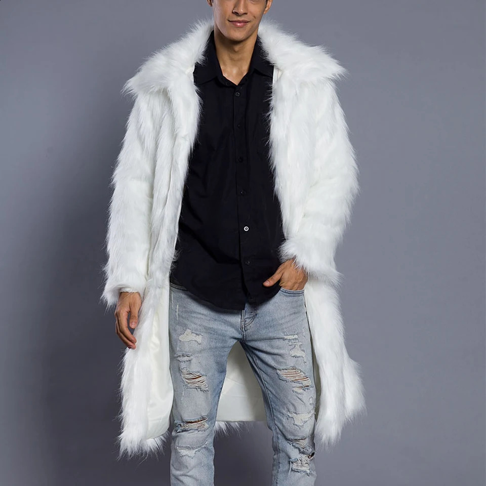 High Street Faux Fur Mens Long Coat Jacket-Winter Warm Heavy Industry Haute Loose Casual Windbreakers Coats Clothing 240829