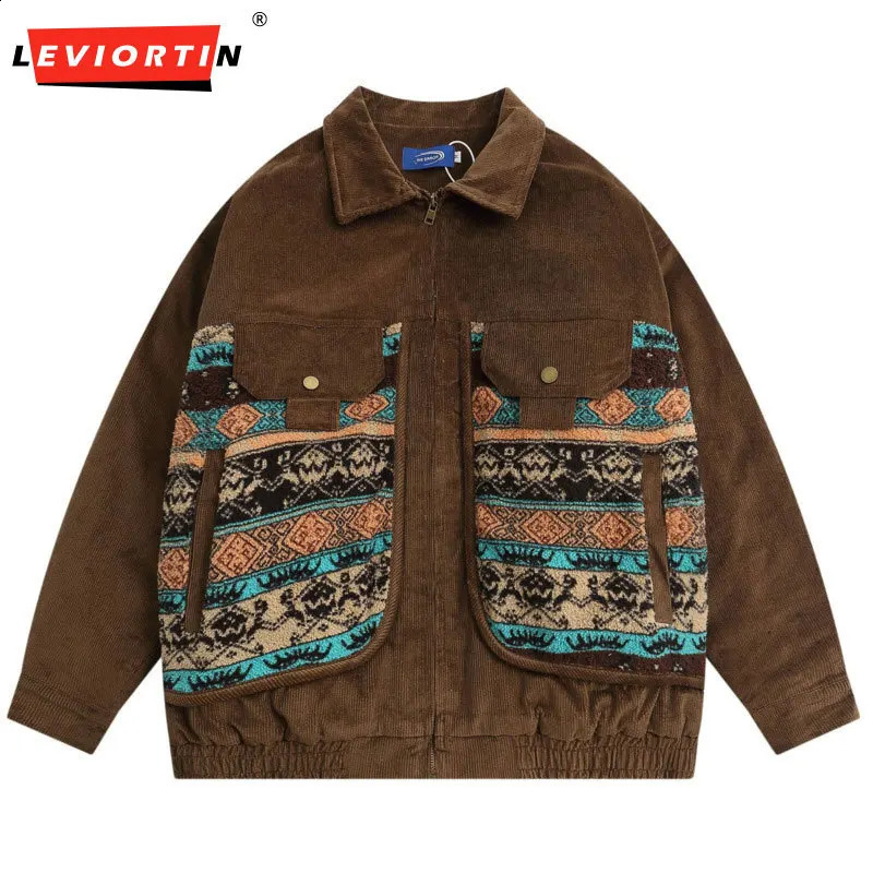 American Mens Corduroy Cotton tablier veste Patch Work Automn hiver rétro Collier décontracté veste chaude lâche 240829