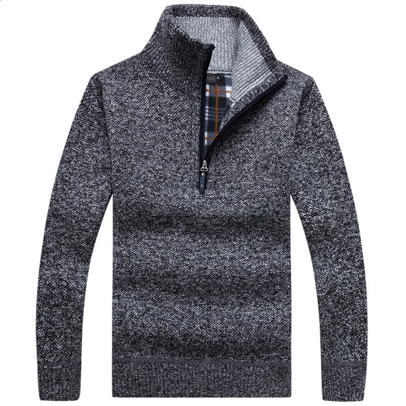 Automne hommes épais et chaud tricoté solide à manches longues pull à col roulé avec fermeture éclair chaud laine hiver pull vêtements confortabl
