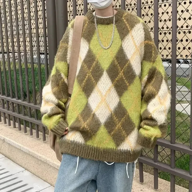 Plat de blocage de couleur à carreaux à la mode pour hommes Arrivée Style coréen Ajustement lâche Couple de couple Modèle décontracté mince top 2
