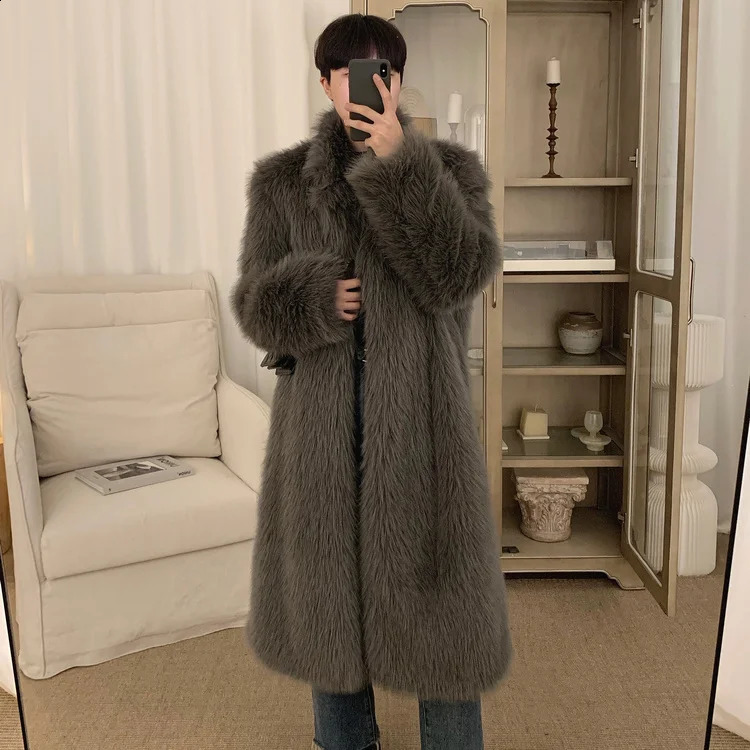 Autumn and Winter Style Mens Faux Mink Fur Coat Lapel Thick Warm Jackets Fashion Mens Faux Fur Coats Jackets V102 240829