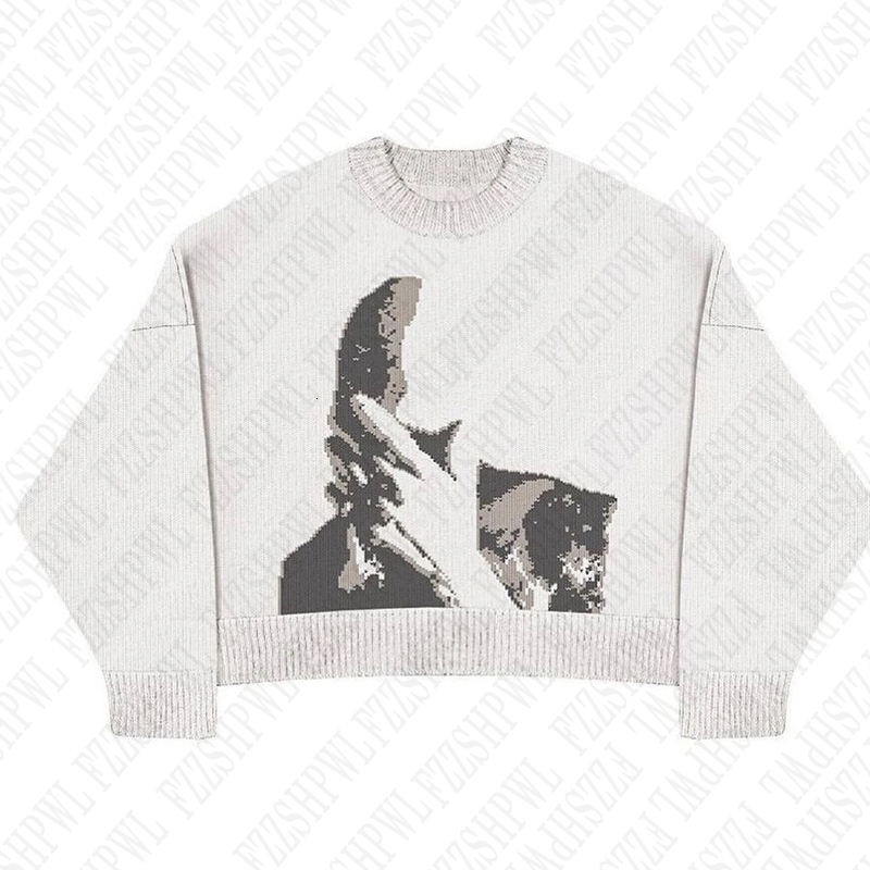 Y2K Mens Winter Super Large Mens Rock Hip Hop Printed Harajuku Retro Knitted Sweater Rap Womens Wear 240829