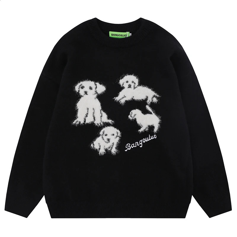 Autumn Mens Knitted Jumper Sweaters Hip Hop Cute Dog Graphic Knitwear Streetwear Harajuku Unisex Casual Pullovers Knit Clothing 240829