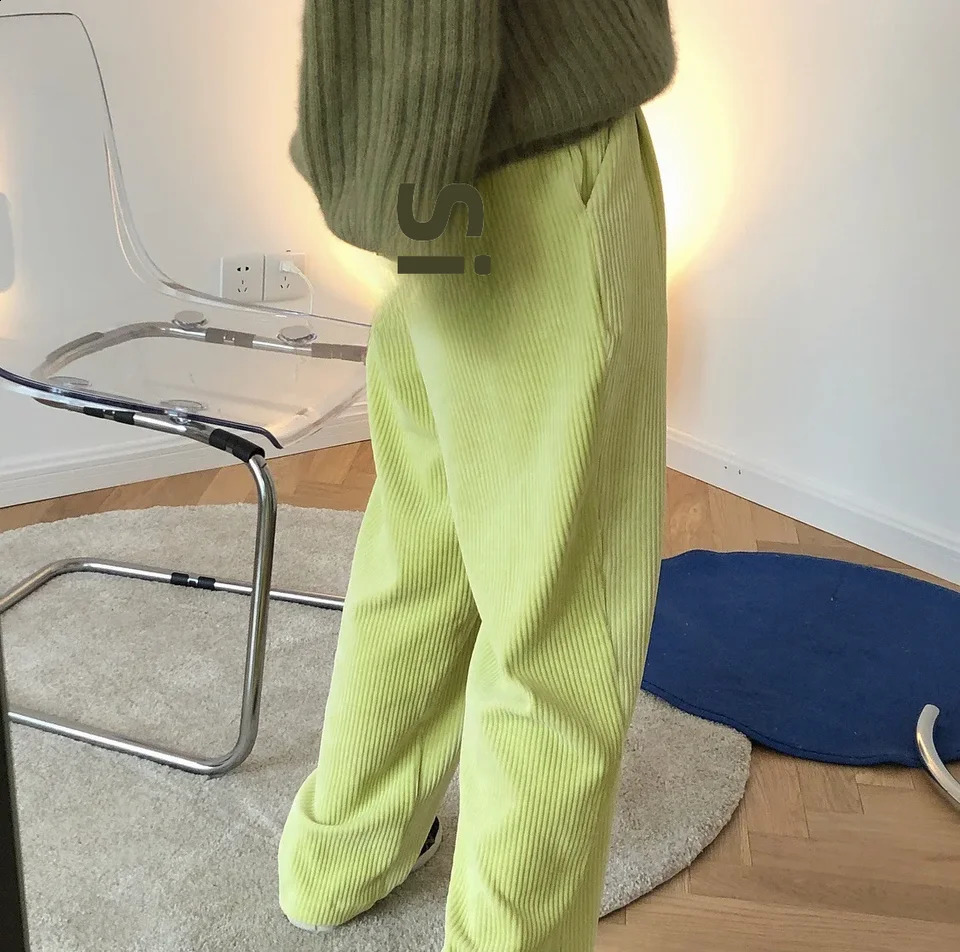 Lufou Autumn/winter Korean Style Simple Corduroy High-waisted Bell Bottoms Draped Soft Elastic Loose-fit Trousers Women 240829