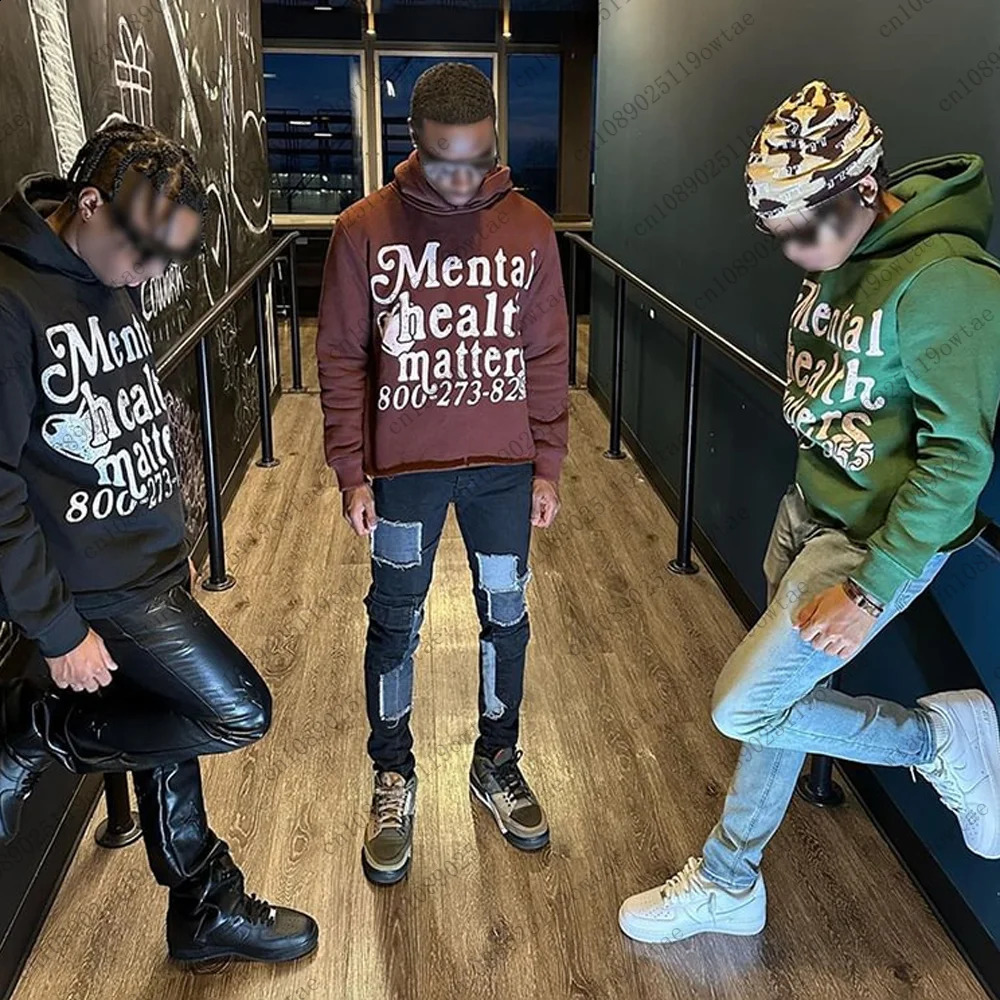 Mental Health Matters Graphic Print Pullover Hoodie Mens Super Size Street Fashion Hoodie Waist Sweatshirt 240830