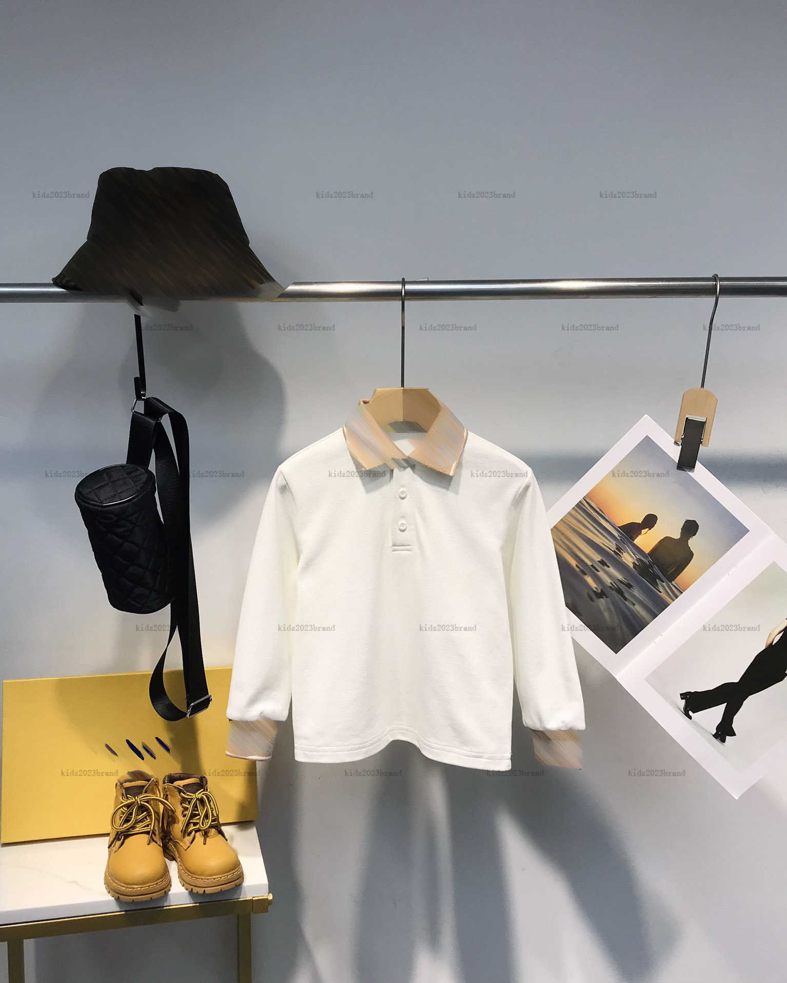 New designer baby Autumn clothing Solid color kids POLO shirt Long sleeved T-shirt Size 100-150 CM Letter printed lapel top-image-1015815011