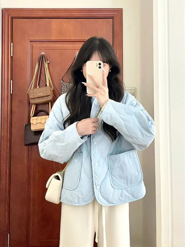 Womens Winter Jacket Lingge Lightweight Short Loose Warm Parkas in Coats Long Sleeves Casual Tops Lady Jackets 240830