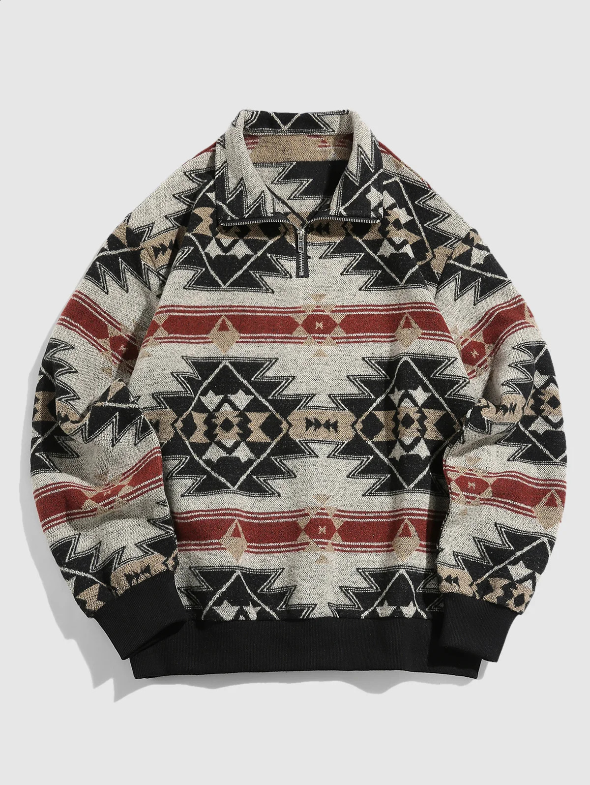 zafull Mens Daily Ethnic Aztec Jacquard Half Zipper Collar Comparison Decorative Zipper Sweatshirt 240829