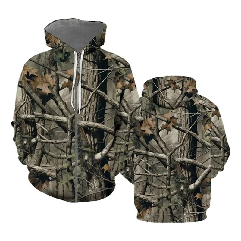 Fashionable mens hooded sweatshirt forest camouflage graphic outdoor spring street clothing casual super large hooded sweater zipper 240829