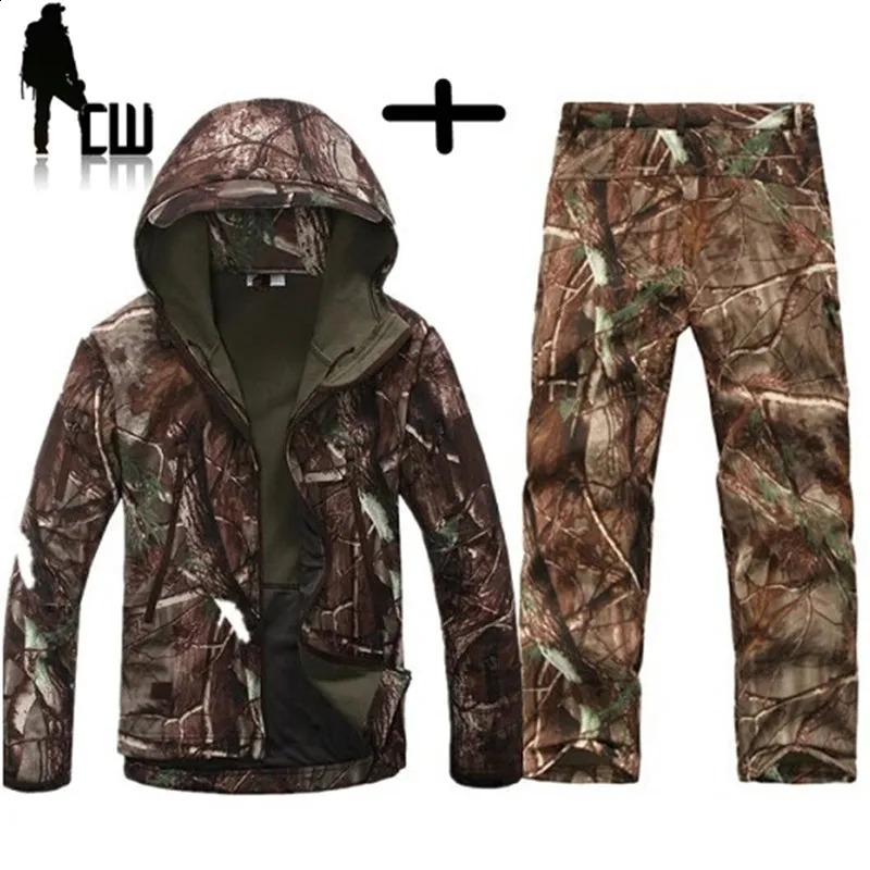 TAD equipment tactical soft shell camouflage jacket set mens camping windproof hiking suit set wool outdoor jacket 240829