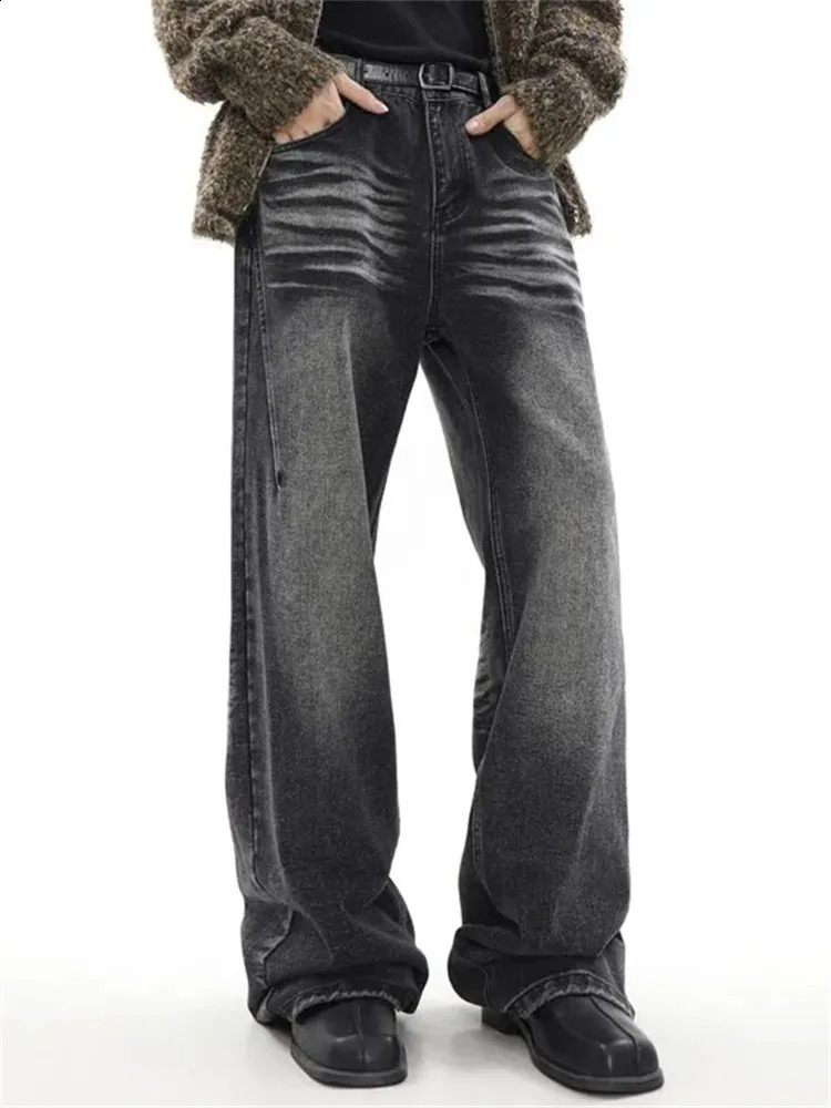 Vintage Tie Dye Jeans Mens Clothing Y2K Wash Wide Leg Pants Button Pocket High Street Trousers Loose A024 240830