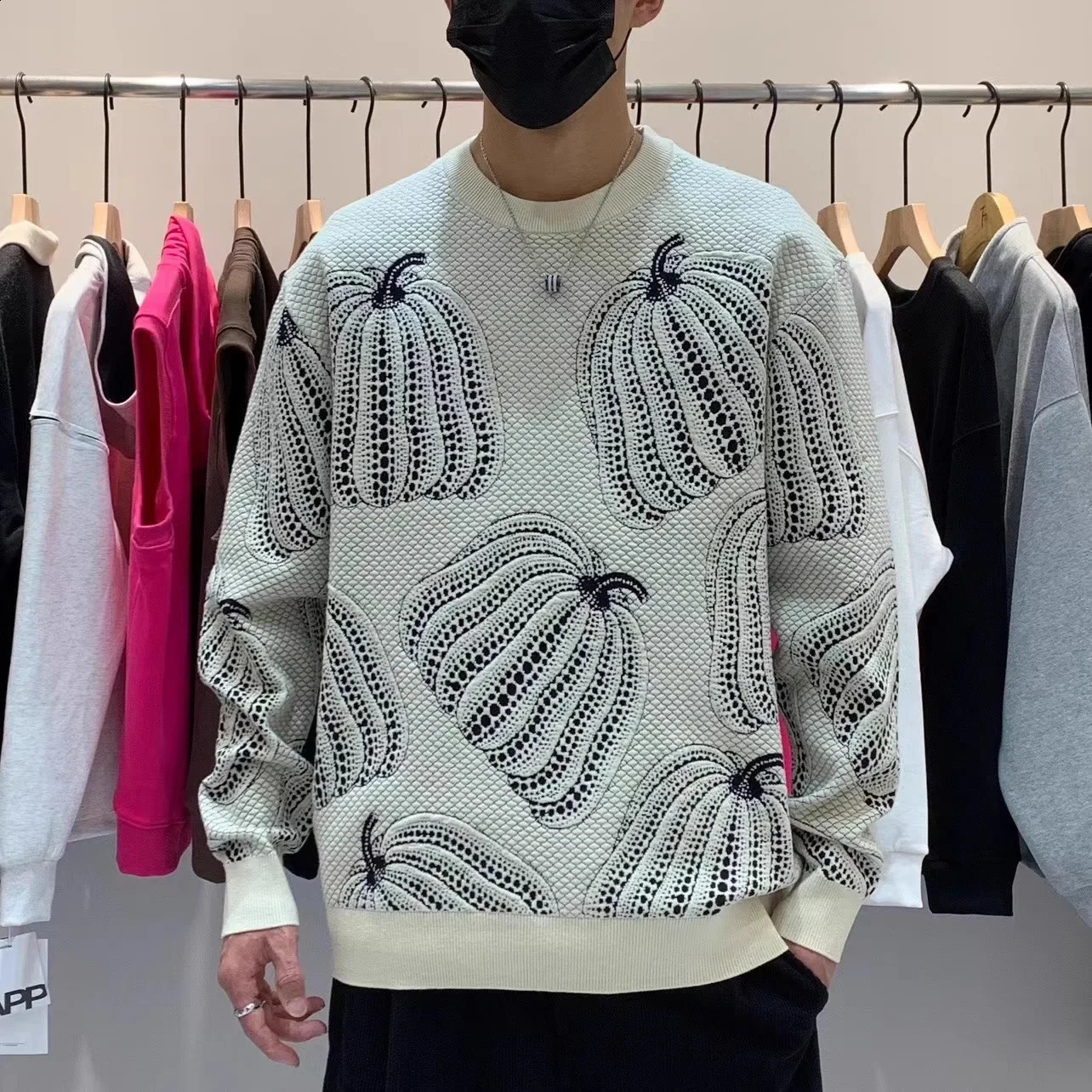 Autumnthickened High Quality Mens Sweater Casual Loose Fit Round Neck Knit Pullover Hip Hop Style Jacquard Crew 240830