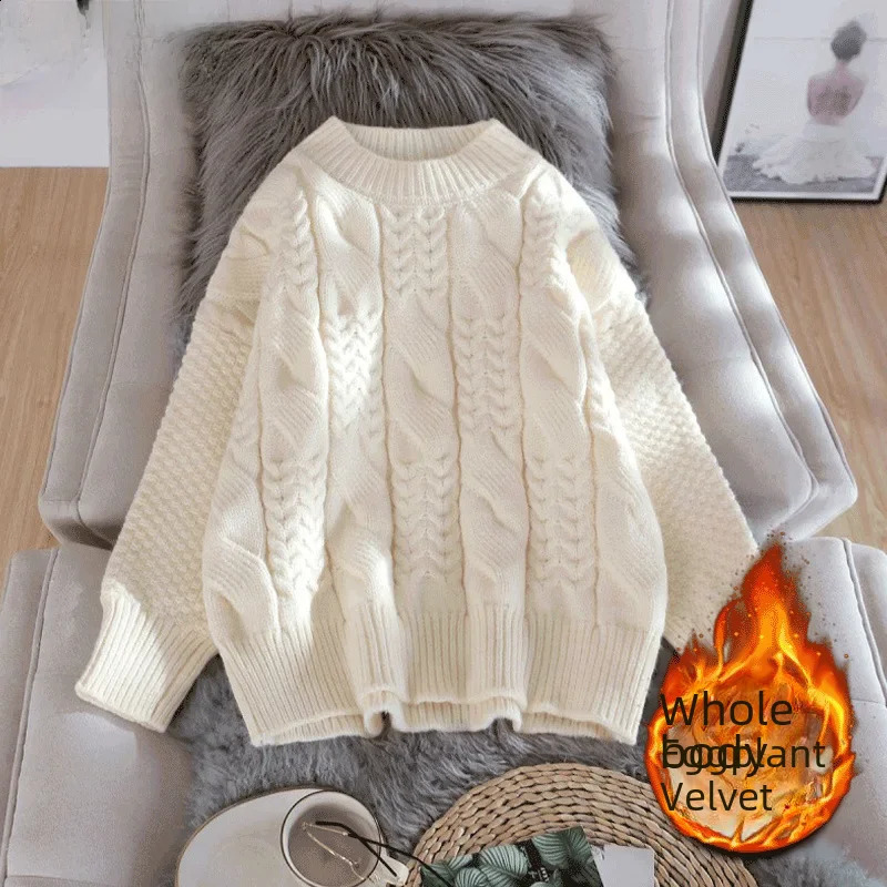 Thickened Sweater Women Pullover Outerwear Loose Lazy Style Twisted Top Autumn Winter Knitted Shirt Base Layer 240830