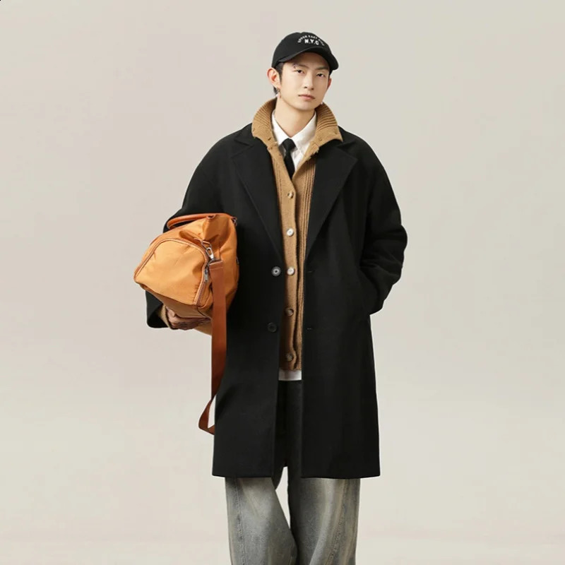Retro Double-sided Wool Coat Mens Medium-length Knee Tweed Autumn Winter Thickened Suit Wind Coat Jacket Warm Soft 240830