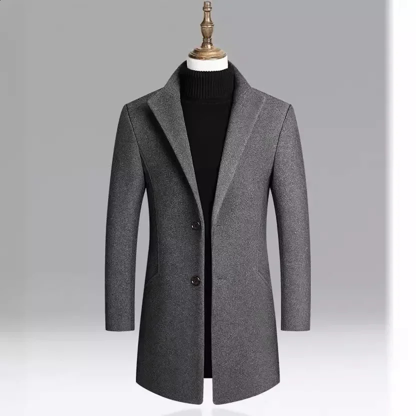 European and American Mens Wool Coat for Autumn and Winter Mid-Long Windbreaker Thickened Men Clothing Solid Color Suit Jacket 240830