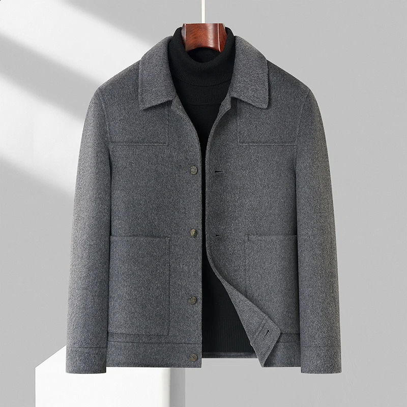 2024 AutumnWinter Short Double sided Woolen Coat Jacket Hand sewn High end Fabric Mens Korean Edition Casual Top 240830