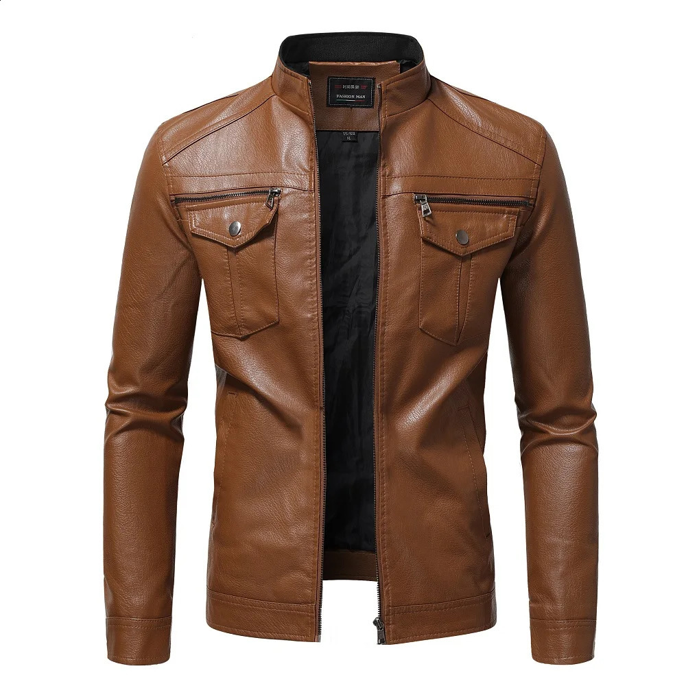 Autumn Fashion Trend Coats Male Style Slim Stand-Up Collar Motorcycle Leather Jacket Mens PU Leather Jacket S-4XL 240830