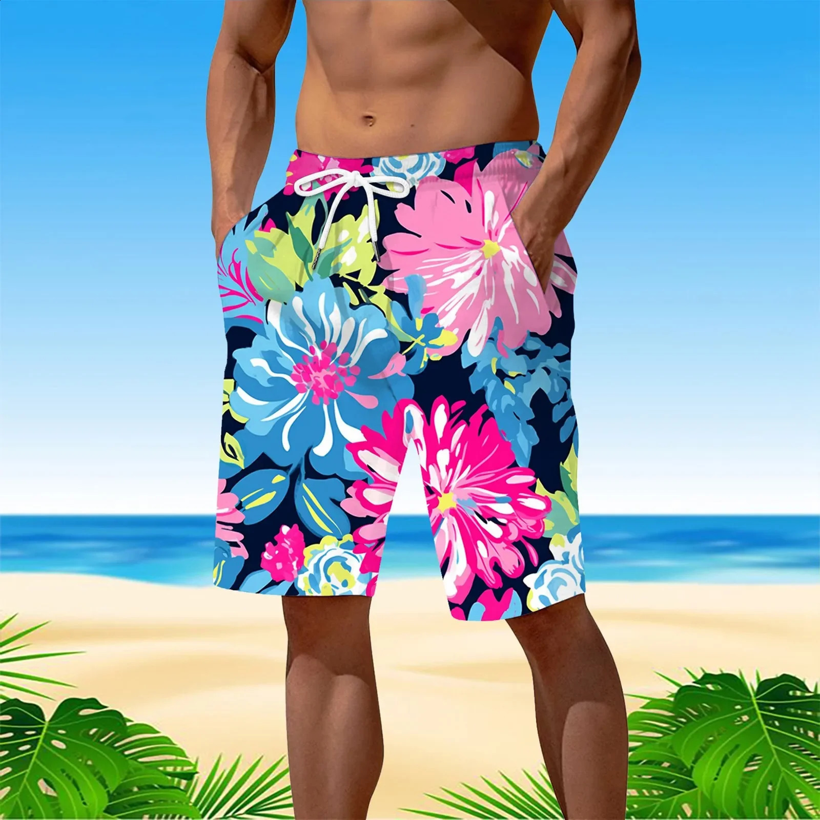 Summer Hawaiian Beach Shorts Quick Drying 3d Printed Palm Motif Swim Trunks Board Men Funny 240830