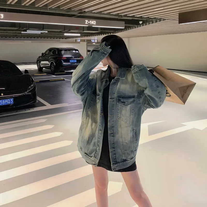 Distressed Denim Jacket For Men Women Loose Fit Slimming Style Idle Time Top Casual Clothing Trendy Fashion 240830