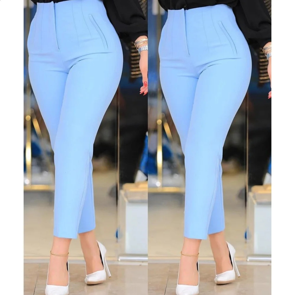 Elegant and fashionable womens pants with zipper and pocket solid full matching office womens multi-color set summer casual pants 240830