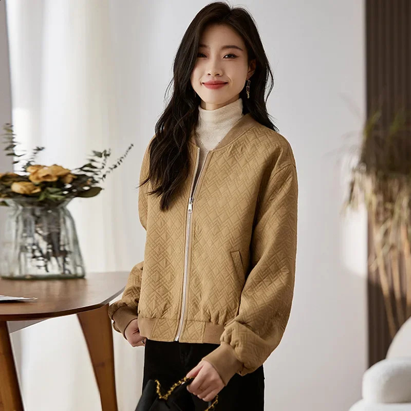In-stock Womens Autumn Slim Fit Korean Style Jacket Elegant Stand Collar Cropped Top For Women Fashion 240830