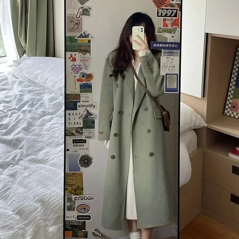 Women Long Windbreaker Coat Korean Loose Fashion Single-breasted Lapel Coats Female Autumn Winter Warm Lady Overcoats 240830