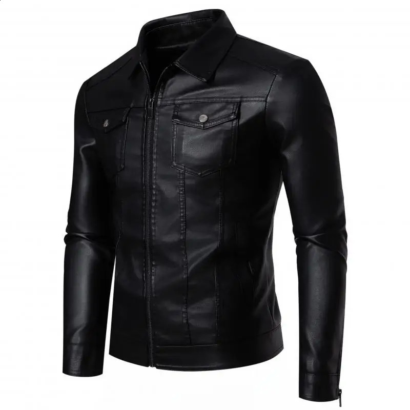 Autumn Winter Pu Jackets Mens Fashion Stand-Up Collar Leather Jacket Solid Color High-Quality Jacket Male Chaquetas Hombre 240830