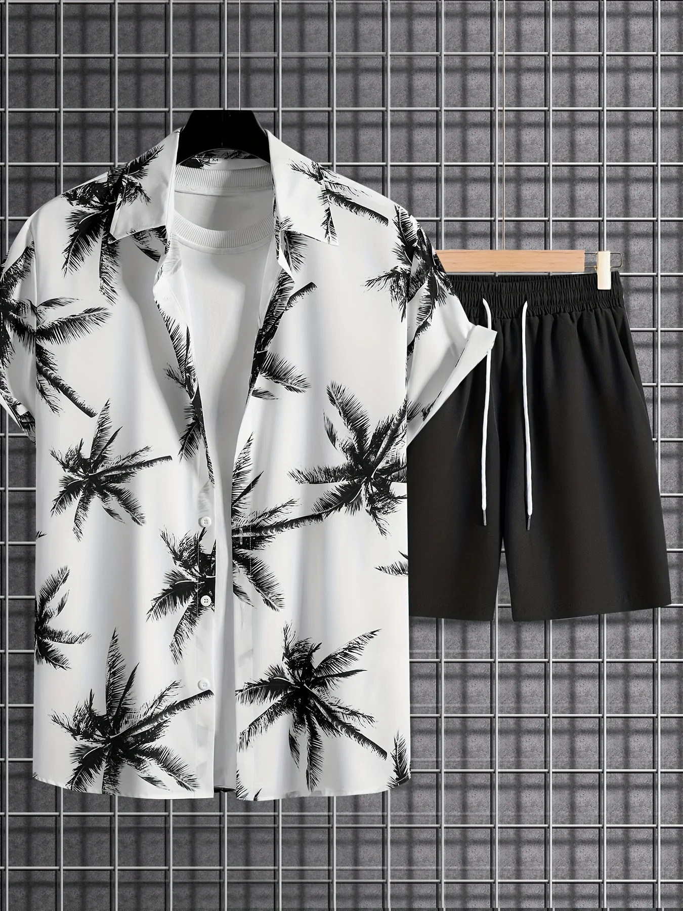 Hommes à la mode de vacances d'été à la mode short-shirt short 2 pièces de la costume de palmier imprimé villages Summe 240830