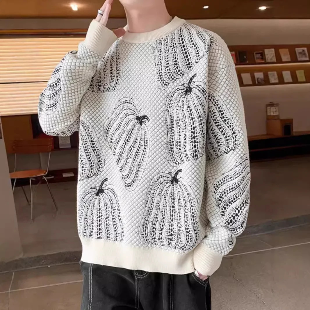 Mens Autumnwinter Knitted Sweater Korean Style Idle Fashion Jacquard Thickened Loosefit Inner Base Layer Top Casual Pullover 240830