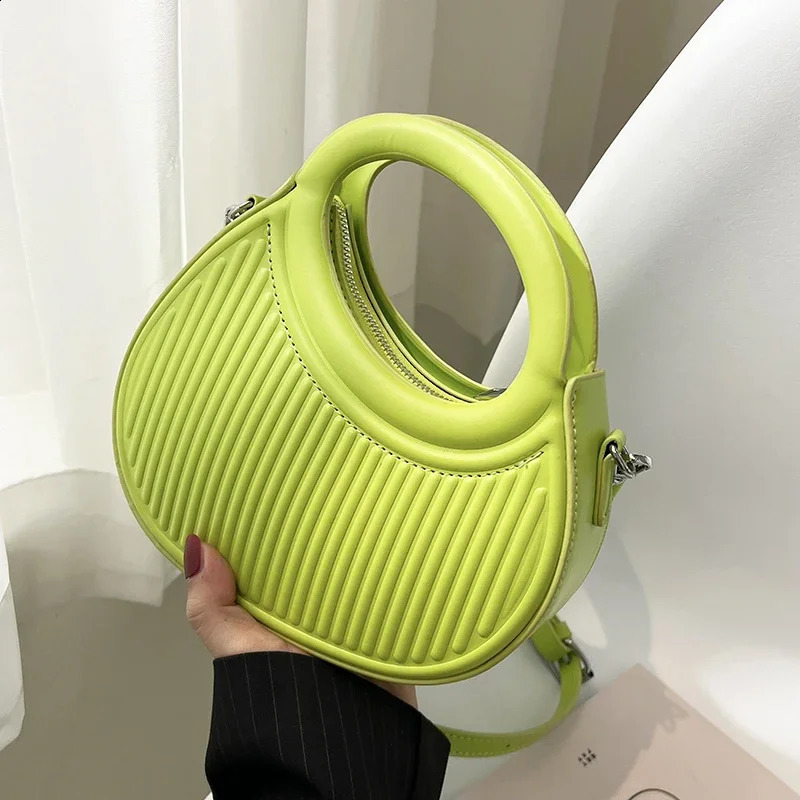 Half Moon Small Shoulder Bag For Women 2023 Spring Green Purple Handbags Pleated n Pu Leather Crossbody Round Hand 240830Z