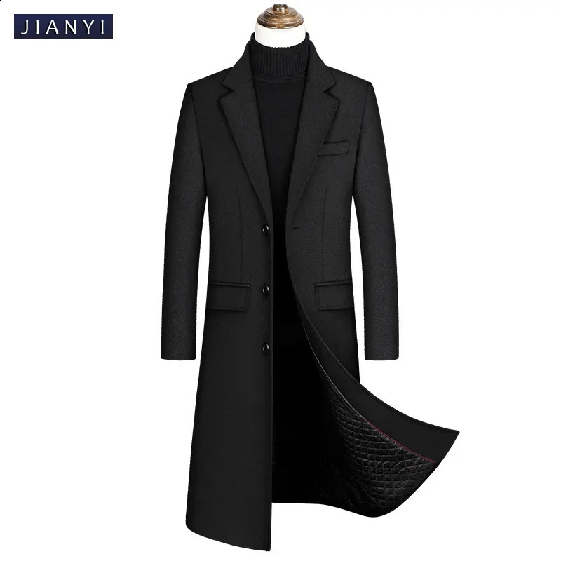Mens Windproof Single Breasted Korean Version Slim Fitting Long Knee Thick 30 Wool Woolen Coat Business Casual Parka 240830
