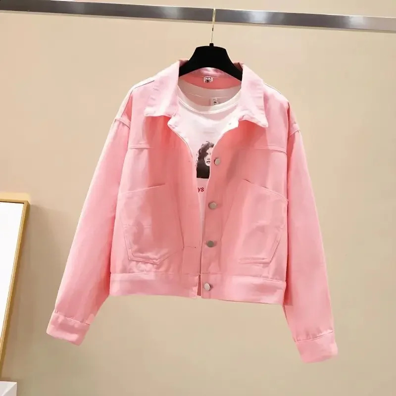 Spring Autumn Denim Jacket For Women Loose Fit Candy Colored Thin Jacket Top Trendy Student Style 240830