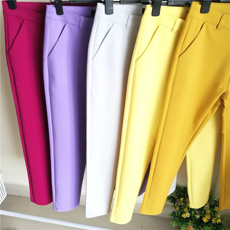 Fashionable streetwear cute candy colored pencil pants womens stretch cotton ultra-thin waist straight underwear casual office work clothes 240830