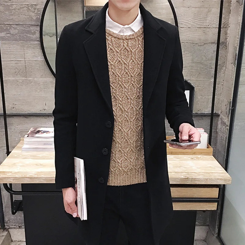 Fashion Men Wool Blends Mens Casual Business Trench Coat Mens Leisure Overcoat Male Punk Style Blends Dust Coats Jackets 240830