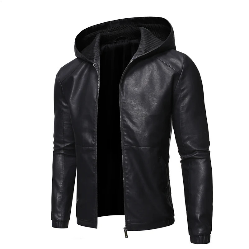 Hood Mens Leather Jacket Motorcycle Winter Autumn Fleece Warm PU Biker Vintage Coat Male moto Casual Slim pilot Leather Jackets 240830