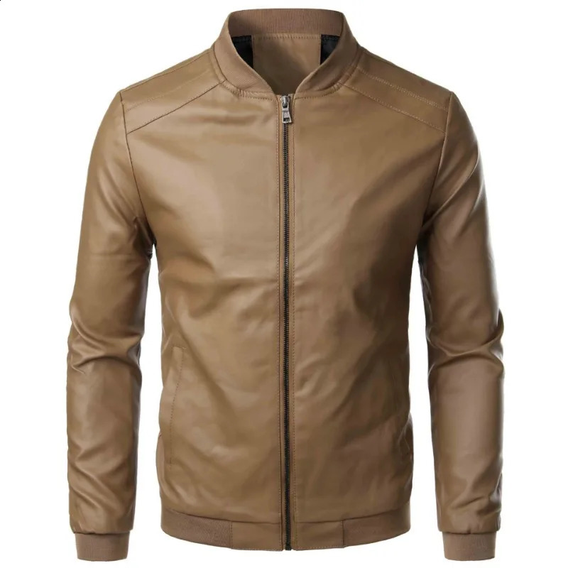 Leather Jacket for Men in Spring and Autumn Fashion Trend Motorcycle Version Slim Fit PU Leather Stand Collar Jacket 240830