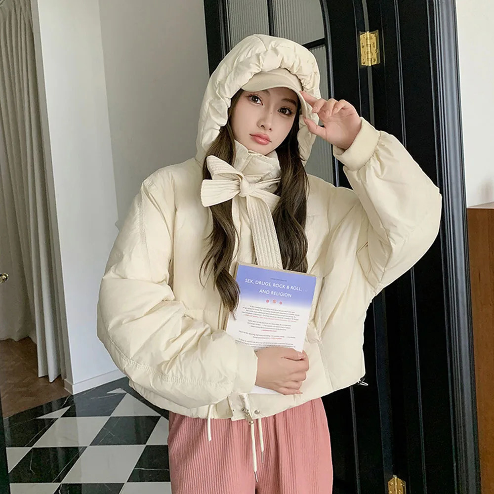 Womens Parkas White Cotton Jacket Korean Hooded Cute Winter Womens Ultra Light Warm Coat Thicken Female Puffer Outerwear 240830