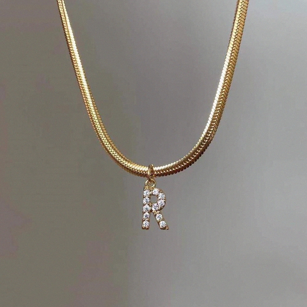 Inlaid Zircon Letter Initial Pendant Necklace For Women Gold Chain Cute Charms Collier Alphabet Necklaces Jewelry Friends GiftIcv0#-image-974497506