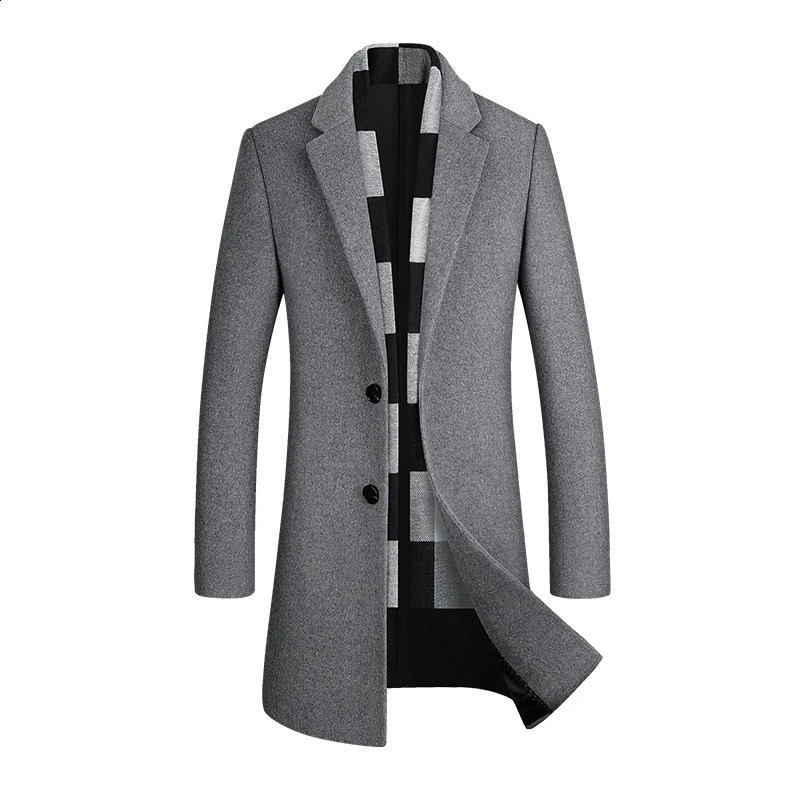 2024 AutumnWinter Woolen Coat Medium Long Mens High Quality Thick Fabric Warm Fashion Versatile Top Windcoat 240830