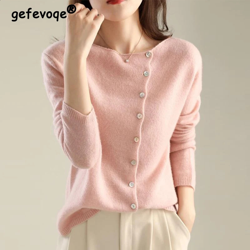 Women Clothing Autumn Winter Simple Casual Long Sleeve Knitwear Soft Comfortable Solid Slim Button Knitted Sweater Cardigan 240830
