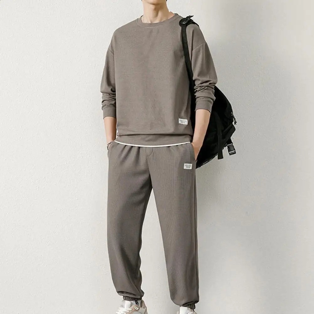 Men Waffle Texture Tracksuit Sweat-shirt pour hommes Set Mens Casual Waffle Texture Sweat-shirt avec taille élastique pour l'automne 240830