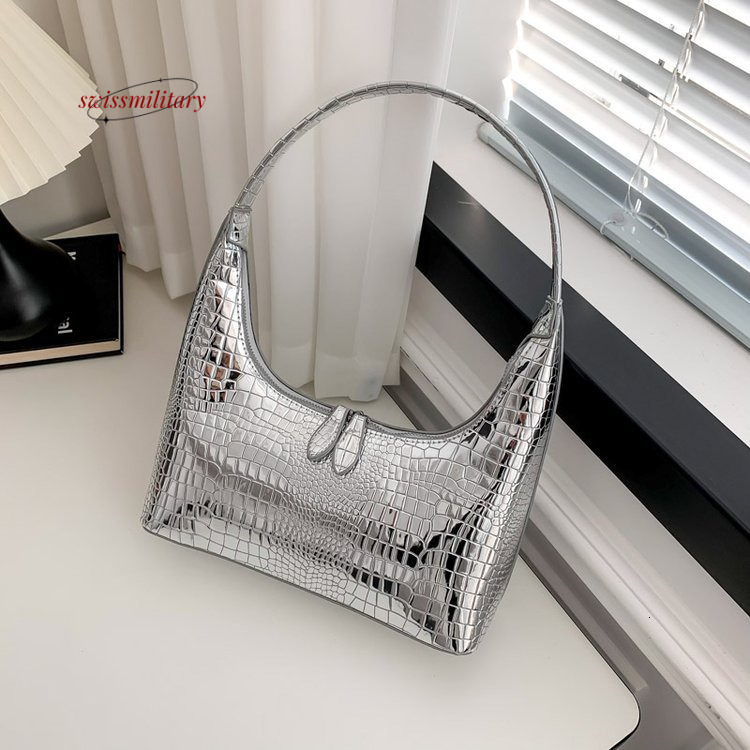 Swissmilitary 2024 Spring New Silver Crescent Underarm Bag for Women, with a Luxury and Niche Design, Versatile French Single Shoulder Handbag #27