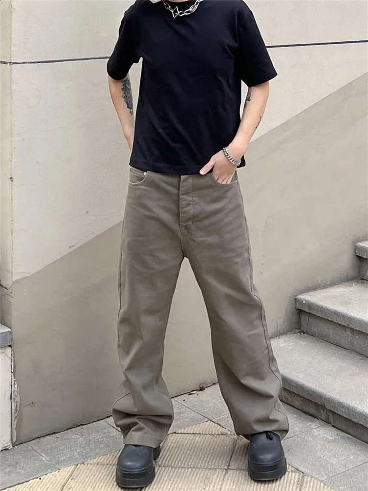 Brown Jeans Spring and Summer Mens Clothing Solid Color Button Pocket Straight Pants Simple Trousers A051 240830
