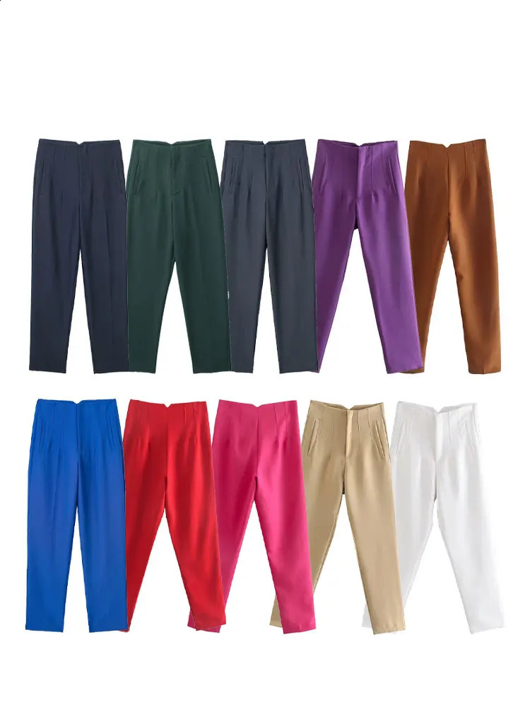 TELLHONEY Womens Fashion Front Zipper Pocket Pants Womens Casual Basic High Waist Ultra Thin Suitable for Solid Long Trousers 240830