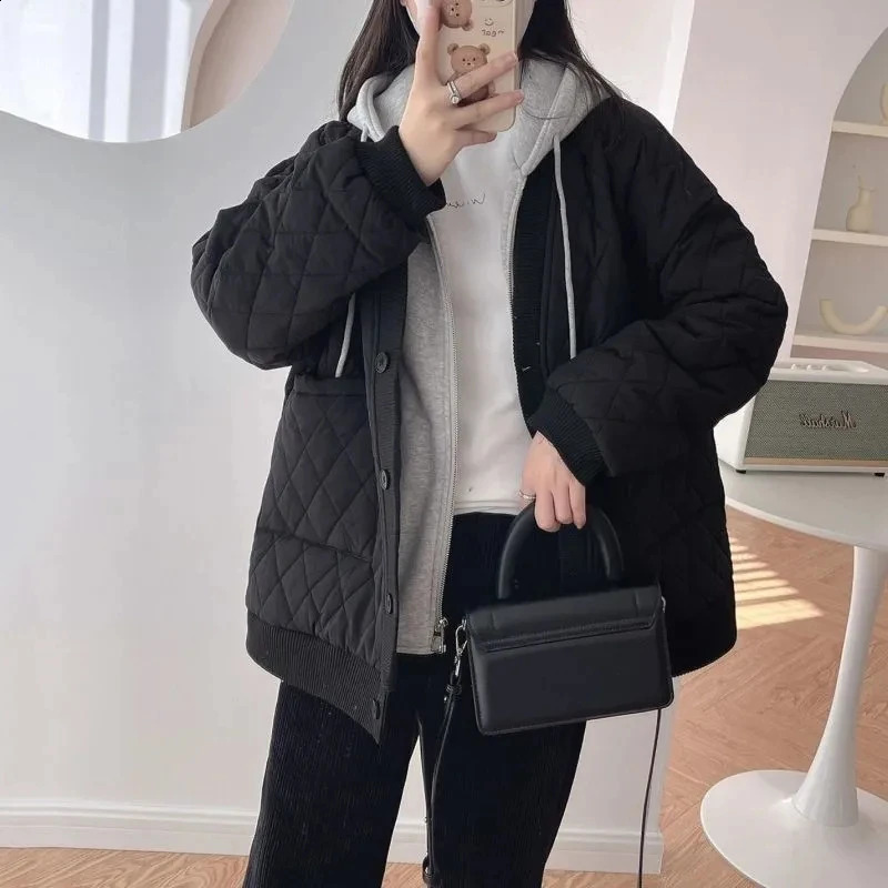 Womens Winter Clothing Quilted Coat Warm Parka Cotton-padded Jacket Women Korean Fashion Hooded Coats Patchwork Clothes 240830