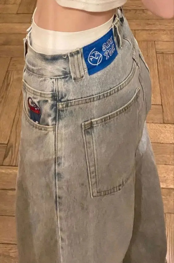 Streetwoard blu retrò Streetwear Streetwear Bigboy ricami a vita alta jeans y2k coppie pantaloni da basket in moda abbigliamento 240830Z 240830Z 240