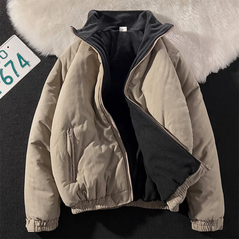 Winter Men Solid Color Loose Overcoats Male Oversize Warm Cotton-padded Coats Mens Stand Collar Puffer Jackets G383 240830
