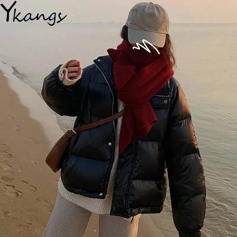 Short Loose Women Winter Jacket Korean Style All-match High Neck Ladies Parka Coat Y2k Outdoor Warm Long Sleeves Outerwear 240830